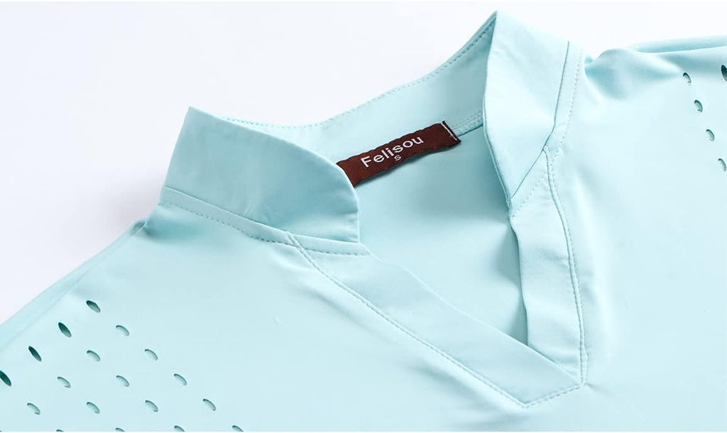 Felisou Short Sleeve Polo Shirt Women, Female Summer Casual Golf Shirts Gym Workout Training Performance V-Neck Tee Golf Shirt for Women Golf Apparel Sport Workout Tops for Womenlight Blue M