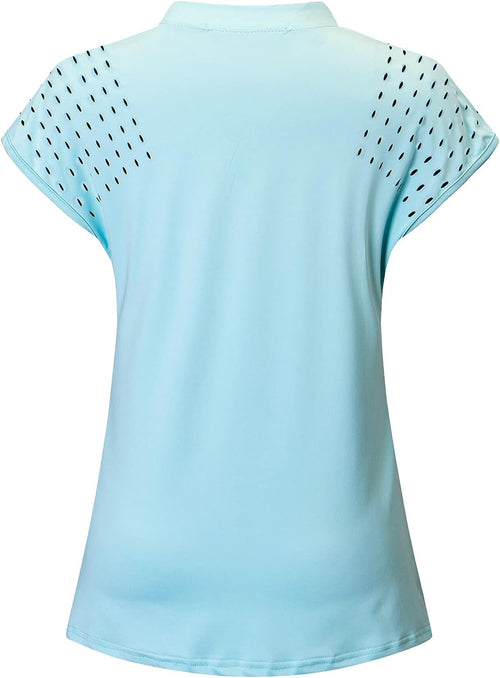 Felisou Short Sleeve Polo Shirt Women, Female Summer Casual Golf Shirts Gym Workout Training Performance V-Neck Tee Golf Shirt for Women Golf Apparel Sport Workout Tops for Womenlight Blue M