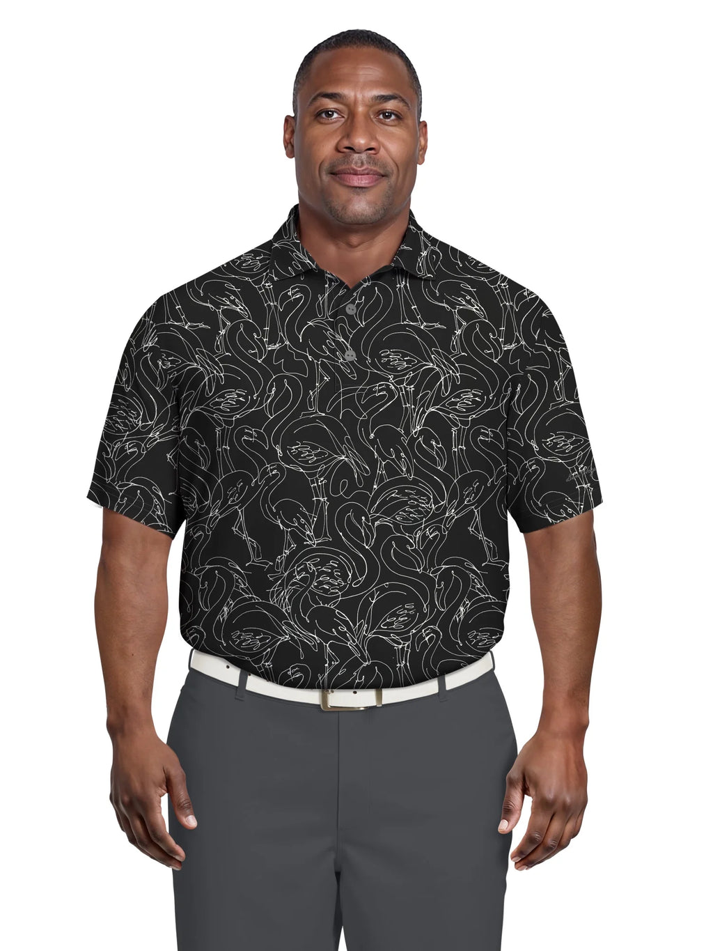 Men's  Linear Flamingo Print Short Sleeve Golf Polo Shirt