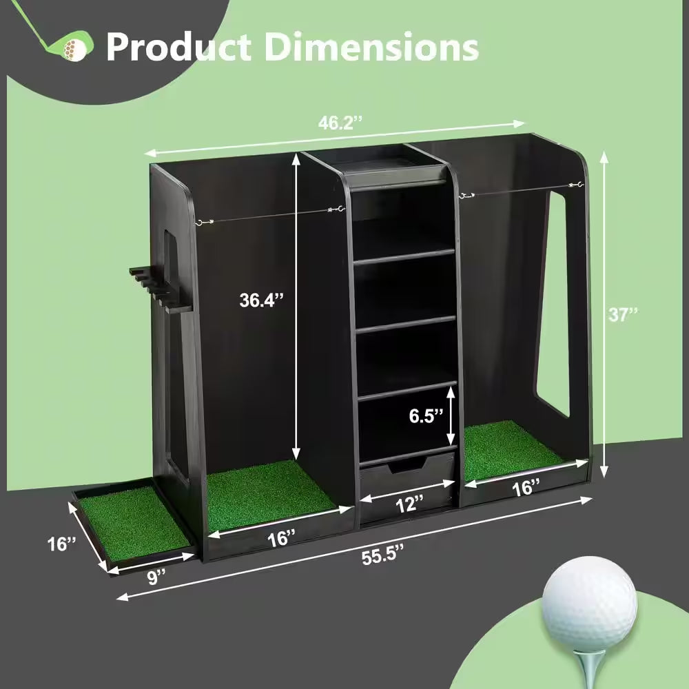 Premium Wooden Golf Bag Organizer, Stylish Golf Storage Rack, Holds 2 Golf Bags, Black