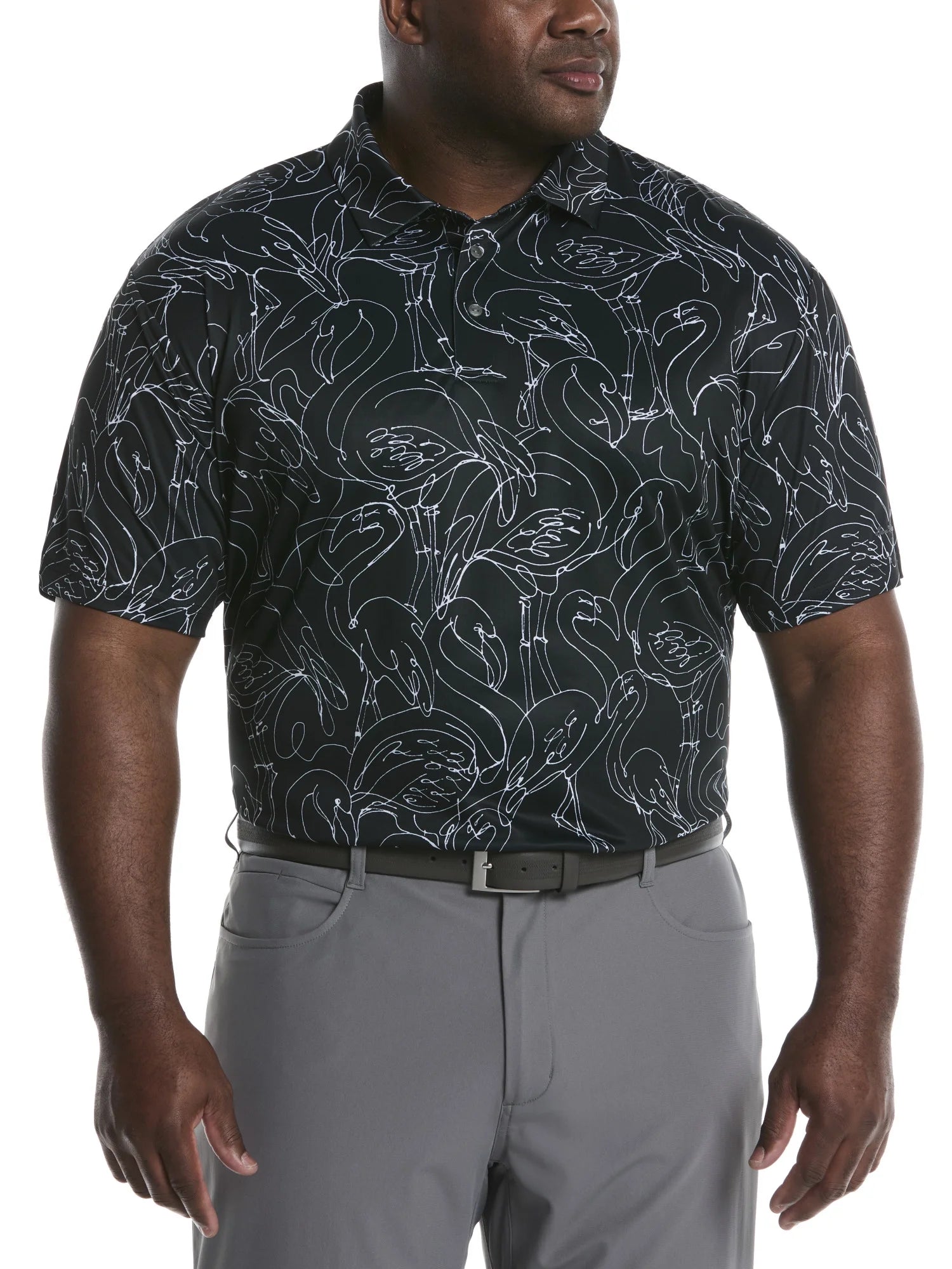Men's  Linear Flamingo Print Short Sleeve Golf Polo Shirt