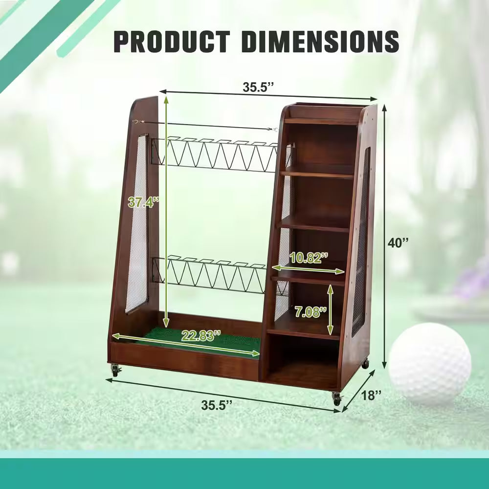 Odette Premium Brown Wood 2-Golf Bag Storage Organizer