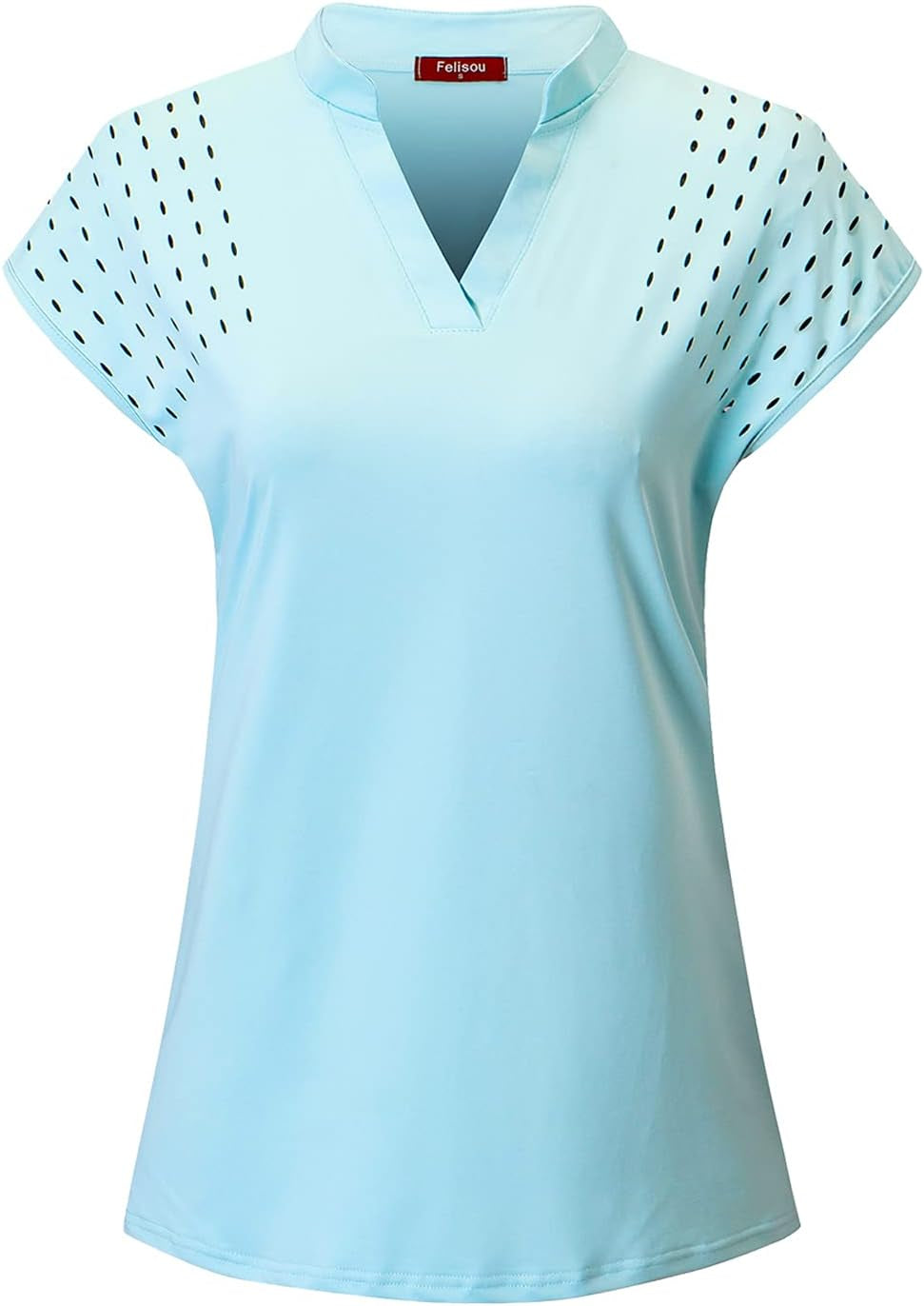 Felisou Short Sleeve Polo Shirt Women, Female Summer Casual Golf Shirts Gym Workout Training Performance V-Neck Tee Golf Shirt for Women Golf Apparel Sport Workout Tops for Womenlight Blue M